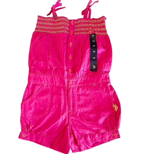 NWT U.S.POLO ASSN Pink girls romper 100% cotton button up with adjustable straps